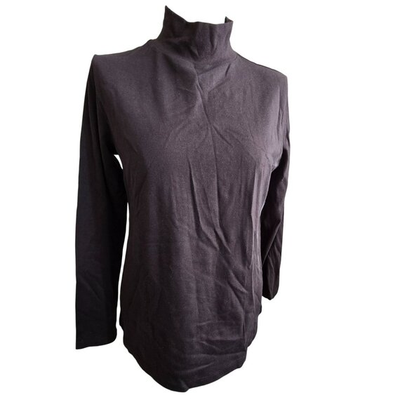 Croft & Barrow Womens Cotton Mock Turtleneck Top Black Long Sleeve Size L JJ4076 - Picture 1 of 6